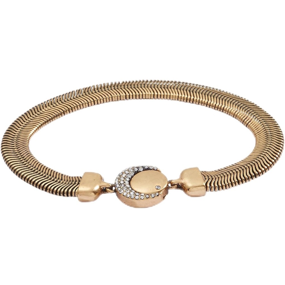Alex and Ani Gold Ribbed Bracelet with Crystal Clasp - Herringbone
